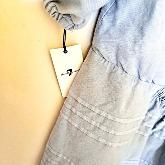 7 For All Mankind Light Wash Denim Back Tie Puff Sleeve Babydoll Mini-Dress - Picture 7 of 10